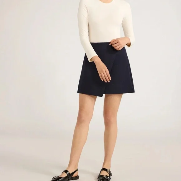 Scoop Chic Women's Dark Blue Fold Over Ponte Mini Skirt - Picture 10 of 10